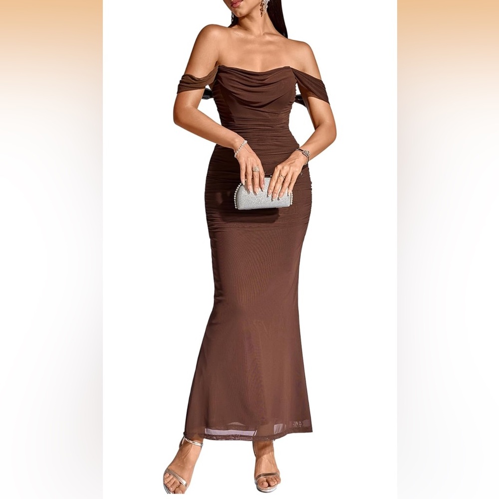Elegant Brown Ruched Mermaid Dress
